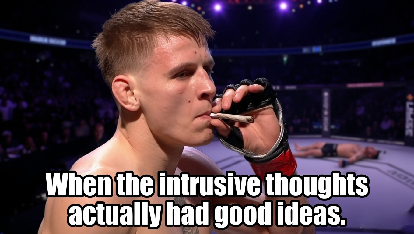 Meme caption panel over the post-fight smoke moment